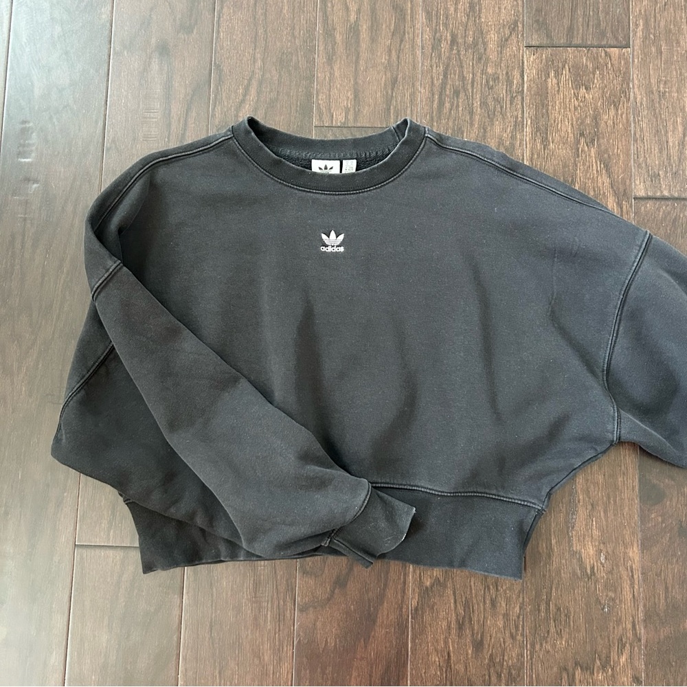 Adidas Black Crewneck Cropped Sweatshirt